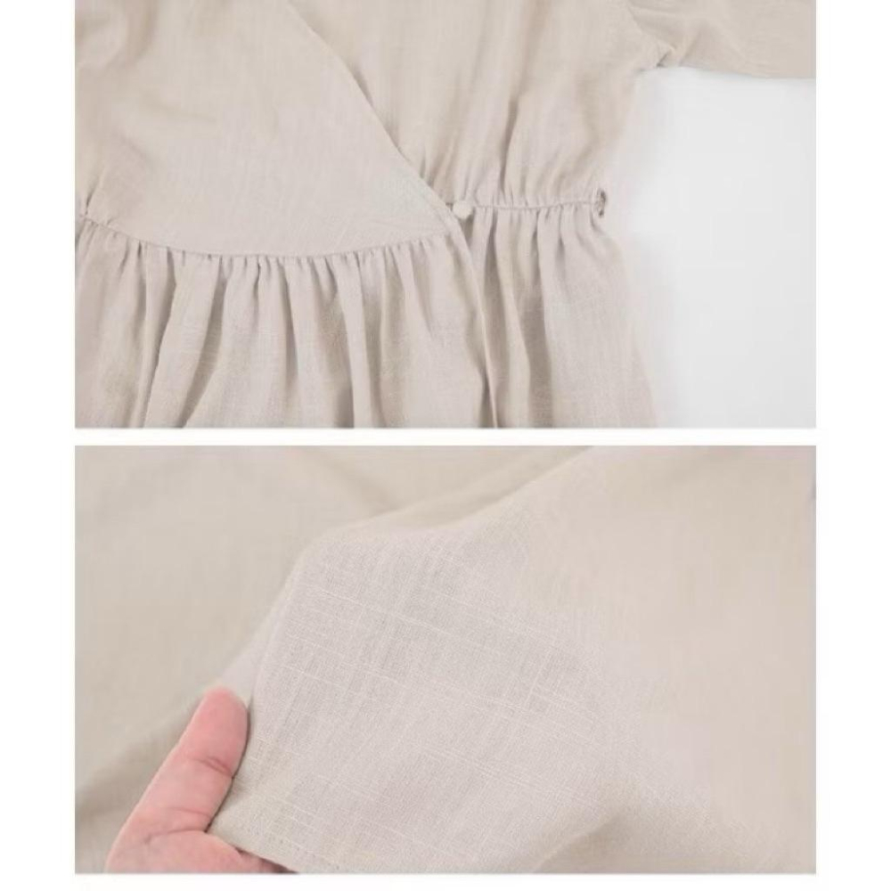 ｜洋裝｜全新 titivate 👍棉麻亞麻V領包裹兩穿洋裝 綠色黑色卡其ML可當罩衫 日本品牌 日貨 夏天穿清爽-細節圖8