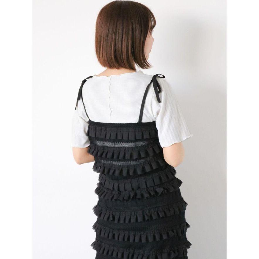 ｜上衣｜日本品牌 ehka sopo 綠色/白色 低調閃亮捲邊短袖上衣 可當內搭 柔美剪裁 可甜可酷-細節圖2