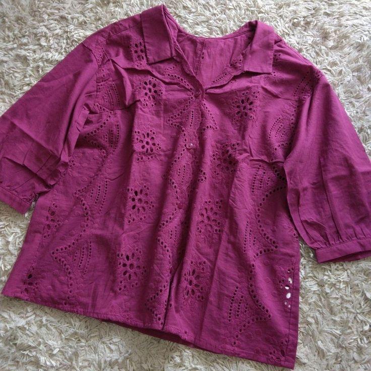 ｜上衣｜日本日牌 Grove 氣質藏藍色刺繡鏤空短袖蕾絲棉襯衫 七分袖長袖上衣 精緻縷空鏤空開衫外搭渡假 休閒辦公室工作-細節圖3