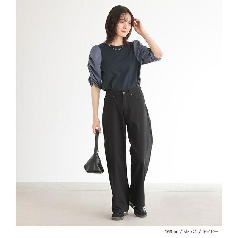 ｜上衣｜日本品牌 nOr 設計感大人系藍色異材質拼接縐縫設計半袖上衣 氣質款知性風日系現貨  n＇OrLABEL-細節圖4