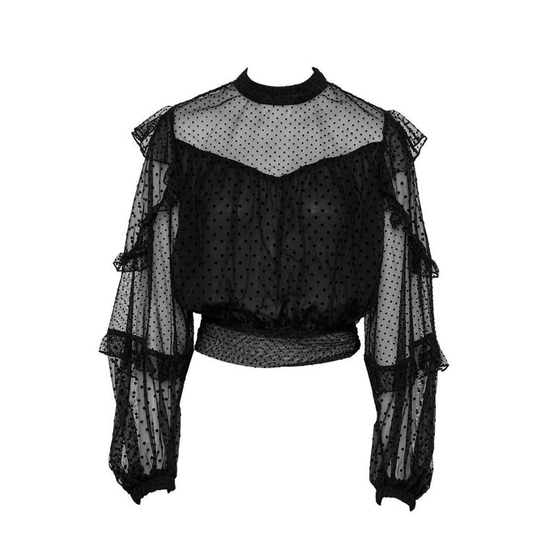 ｜上衣｜Bardot 澳洲設計師款 黑色透膚植絨罩衫式造型綁帶上衣 薄紗圓點透明內搭 109澳幣 Ezick Ameri-細節圖2