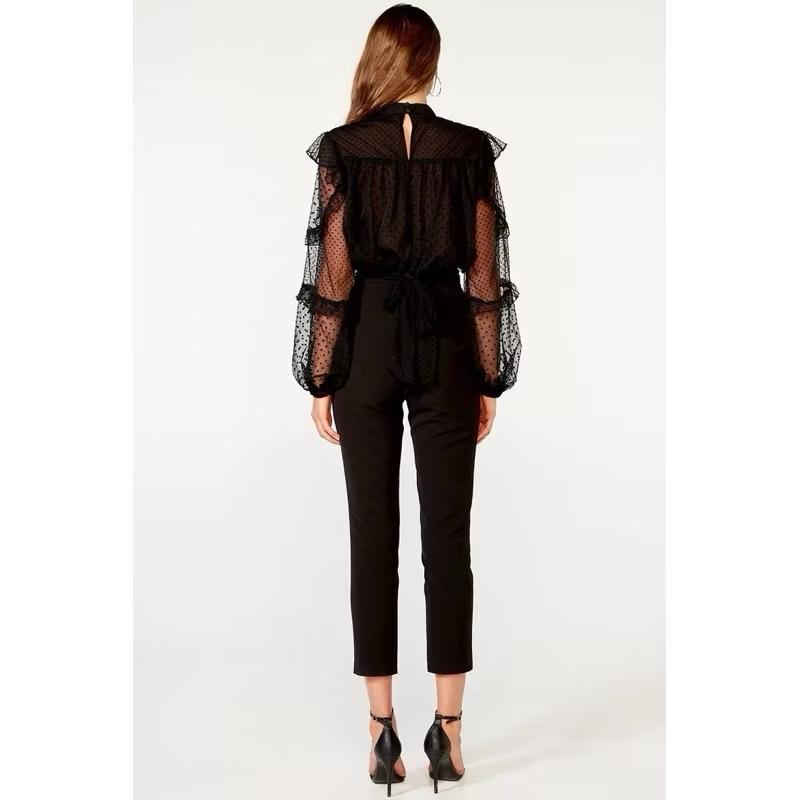 ｜上衣｜Bardot 澳洲設計師款 黑色透膚植絨罩衫式造型綁帶上衣 薄紗圓點透明內搭 109澳幣 Ezick Ameri-細節圖5