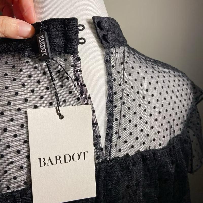 ｜上衣｜Bardot 澳洲設計師款 黑色透膚植絨罩衫式造型綁帶上衣 薄紗圓點透明內搭 109澳幣 Ezick Ameri-細節圖6
