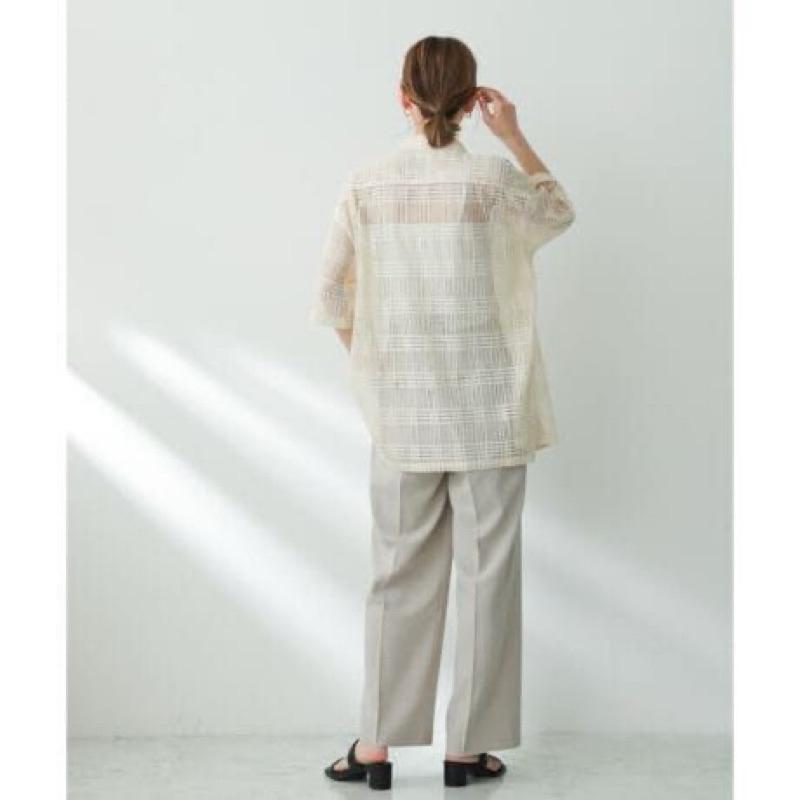 ｜上衣｜sense of place 短袖格紋蕾絲襯衫外搭 復古透膚設計 多層次穿搭 夏日必備 限量雙色 情侶-細節圖2