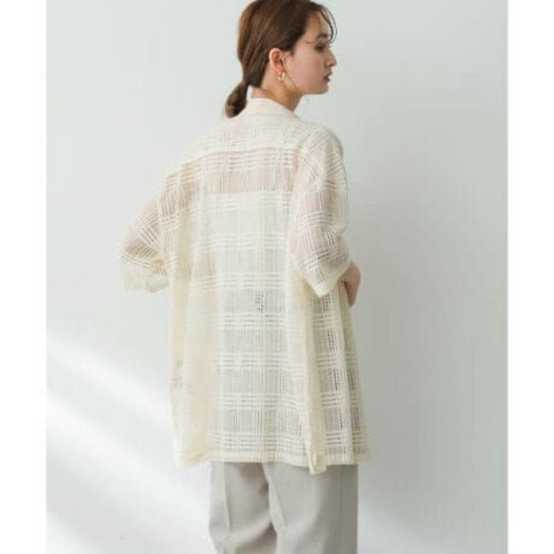 ｜上衣｜sense of place 短袖格紋蕾絲襯衫外搭 復古透膚設計 多層次穿搭 夏日必備 限量雙色 情侶-細節圖6