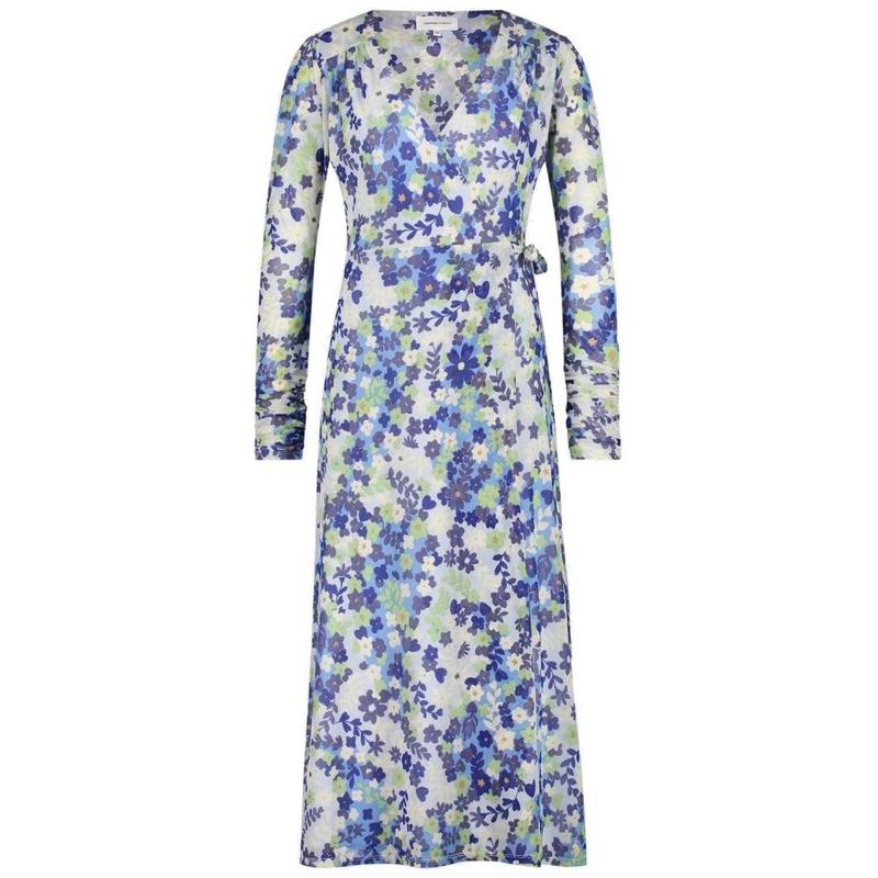 ｜洋裝｜FABIENNE CHAPOT 歐洲品牌 藍綠花朵裹身洋裝 長印花洋裝 連衣裙 M 荷蘭品牌-細節圖4