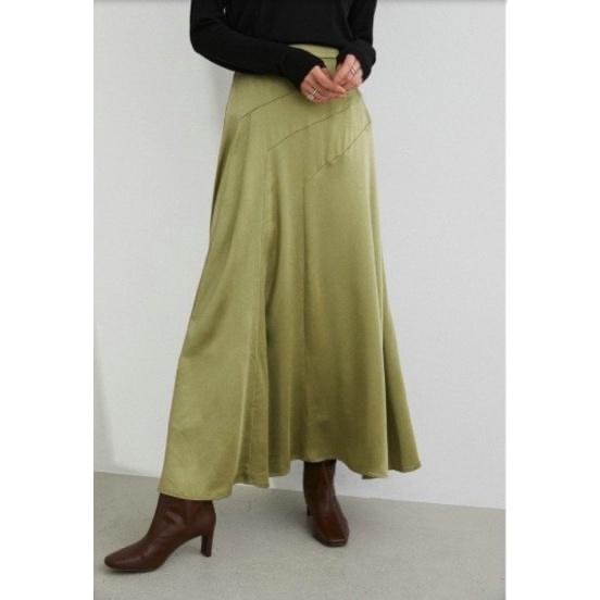 ｜半裙｜stylemixer 全新現貨 橄欖綠色緞面絲綢光澤感大裙擺長裙 S M日貨正品 含吊牌 7700日元 無敵好-細節圖2