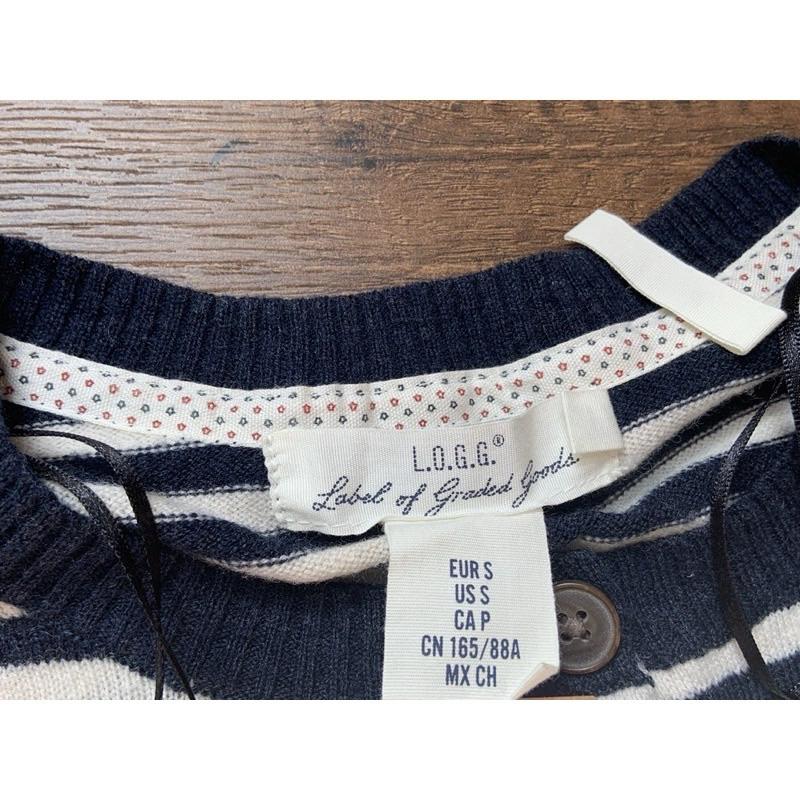 ｜外套｜H&M 法式羊毛藍色條紋開衫毛衣外套 針織毛衣 袖子補丁設計 針織外套 近2000 瑞典品牌 HM-細節圖4