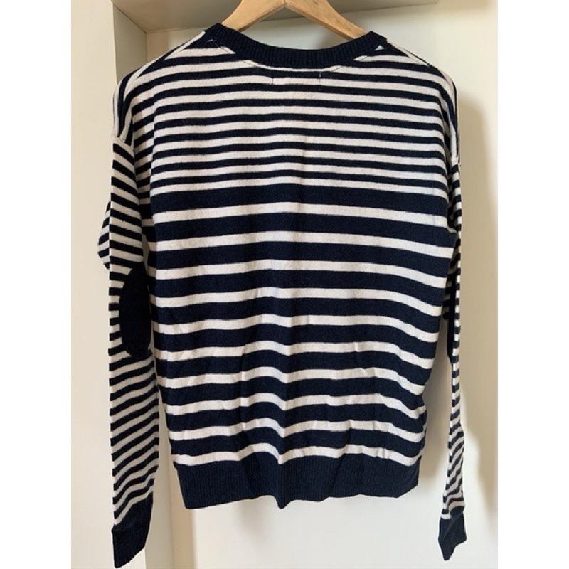 ｜外套｜H&M 法式羊毛藍色條紋開衫毛衣外套 針織毛衣 袖子補丁設計 針織外套 近2000 瑞典品牌 HM-細節圖5