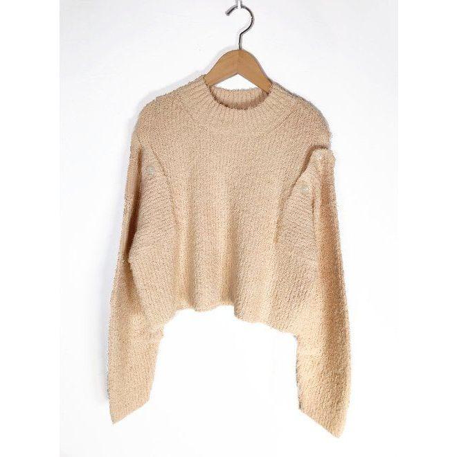 ｜針織｜COCO DEAL 日本貴牌 米色杏色棉質羽毛針織 紐扣開袖針織衫 短款針織毛衣 露肩設計 透膚小性感 橙米色-細節圖5