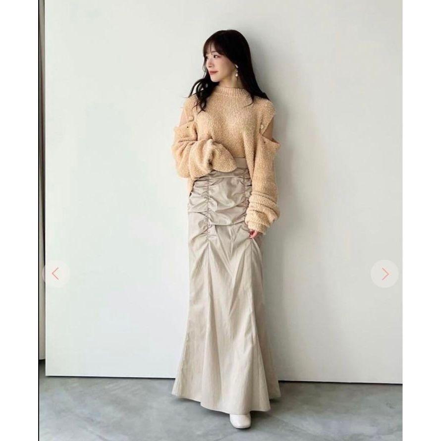 ｜針織｜COCO DEAL 日本貴牌 米色杏色棉質羽毛針織 紐扣開袖針織衫 短款針織毛衣 露肩設計 透膚小性感 橙米色-細節圖7