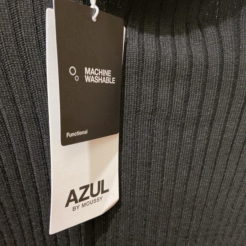 ｜針織｜AZUL BY MOUSSY 日本品牌 半高領黑色針織設計感上衣 毛衣 純色極簡豎條 老錢風高級感 有腰身-細節圖3