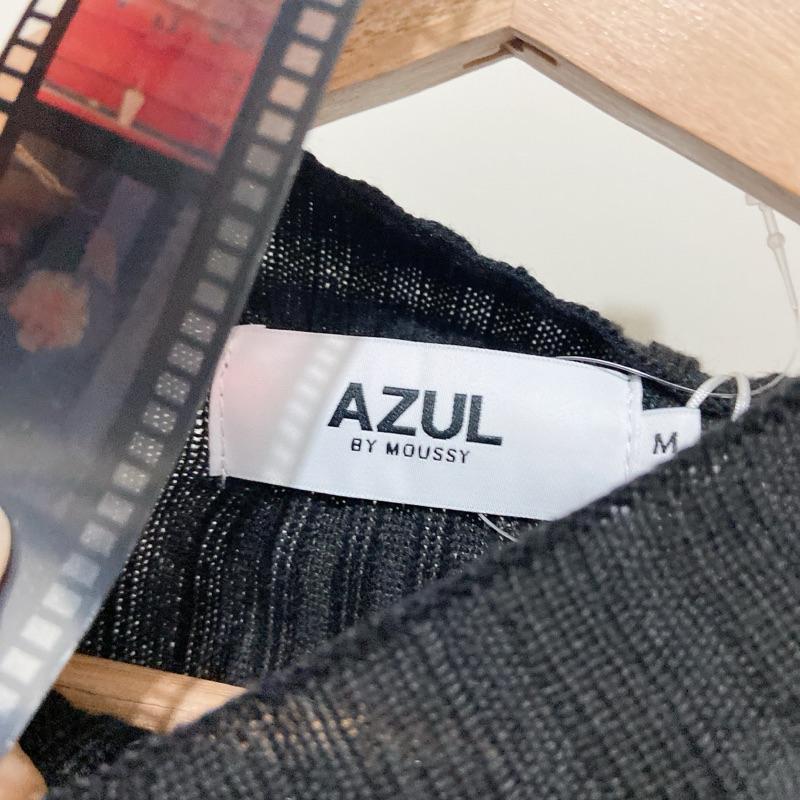 ｜針織｜AZUL BY MOUSSY 日本品牌 半高領黑色針織設計感上衣 毛衣 純色極簡豎條 老錢風高級感 有腰身-細節圖5