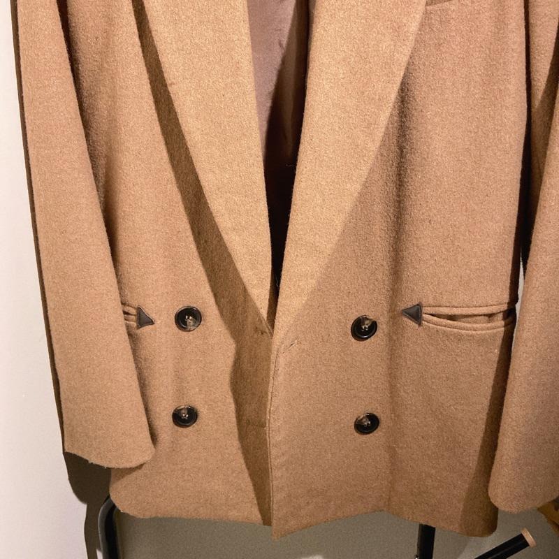 ｜外套｜韓製 正韓 超挺薑黃 咖色深卡其雙排釦毛料西裝大衣 西裝外套 仿羊毛毛呢 出清衣櫃 買三千…韓貨-細節圖5