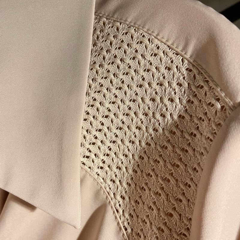 ｜洋裝｜設計師品牌 卡其色質感洋裝 西裝翻領襯衫式連身裙 隱藏排扣腰帶洋裝 短袖休閒-細節圖5