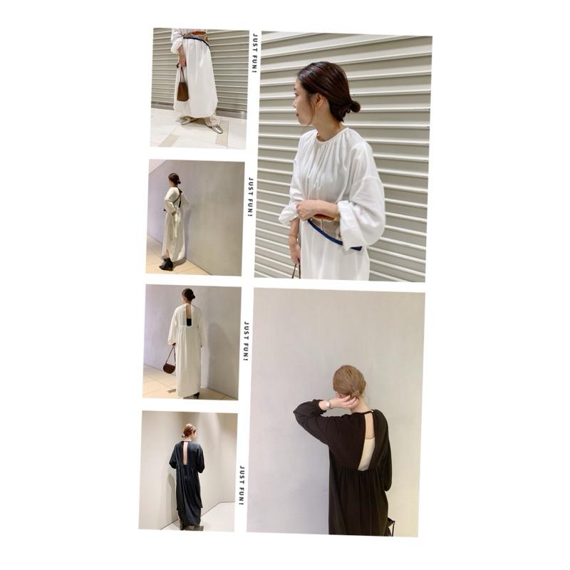 ｜洋裝｜SHENERY蓬蓬袖露背寬鬆洋裝- 剩白色 稀有日本貴牌 實拍 極簡風 Fsize-細節圖2