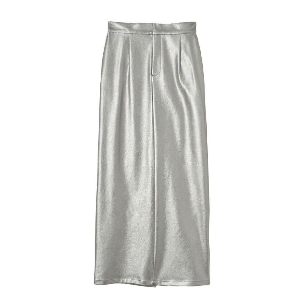 ｜半裙｜獨家 僅一件 日本貴牌 AKTE 銀色皮質長裙 人造皮革工字裙 直筒裙 柔軟 日貨 日牌 全現貨 yae-細節圖7