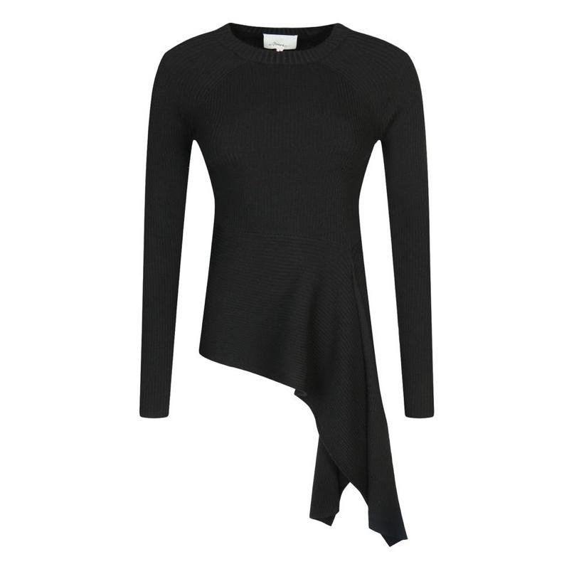 ｜上衣｜3.1 Phillip Lim  黑色羊毛下擺不規則設計毛衣 羅紋毛衣 未穿 s碼 國際精品 華裔設計師-細節圖2