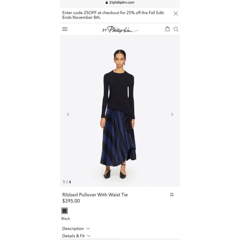 ｜上衣｜3.1 Phillip Lim  黑色羊毛下擺不規則設計毛衣 羅紋毛衣 未穿 s碼 國際精品 華裔設計師-細節圖7