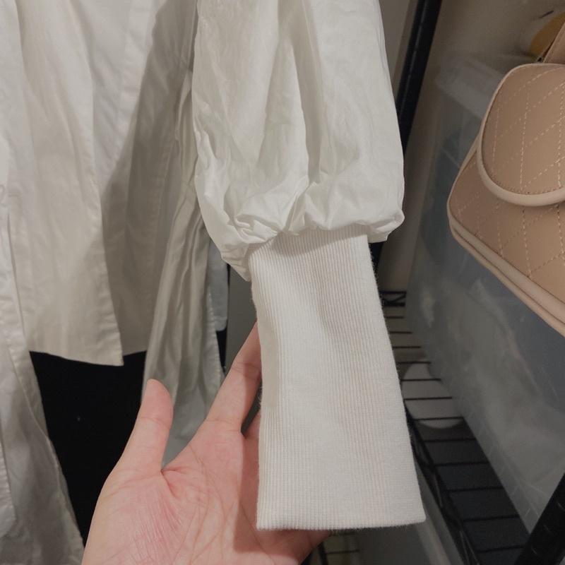 ｜上衣｜獨家 Jazmin Chebar 阿根廷設計師 白色V領微泡泡袖綁帶 滿滿設計感長袖上衣 襯衫 國外購入-細節圖4