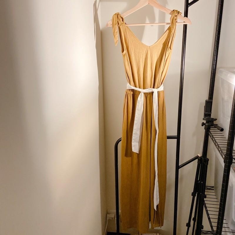 ｜洋裝｜Des Petits Hauts 法國高質感品牌  暗薑黃色綁帶莫代爾洋裝 超級柔軟 有彈性 獨家販售 DPH-細節圖5