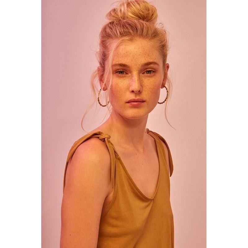 ｜洋裝｜Des Petits Hauts 法國高質感品牌  暗薑黃色綁帶莫代爾洋裝 超級柔軟 有彈性 獨家販售 DPH-細節圖7