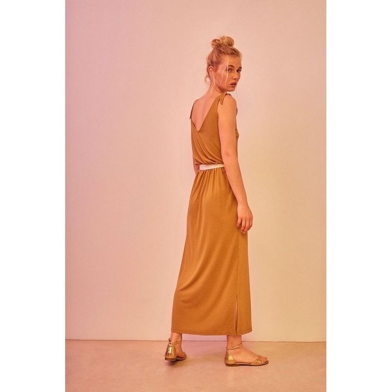 ｜洋裝｜Des Petits Hauts 法國高質感品牌  暗薑黃色綁帶莫代爾洋裝 超級柔軟 有彈性 獨家販售 DPH-細節圖8