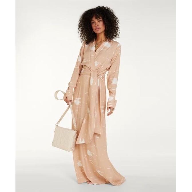 ｜洋裝｜獨家 JOSH V  歐洲設計師品牌 奶茶色印花蝴蝶結長洋裝 s 號 189.99歐元 高個子必入!!-細節圖7