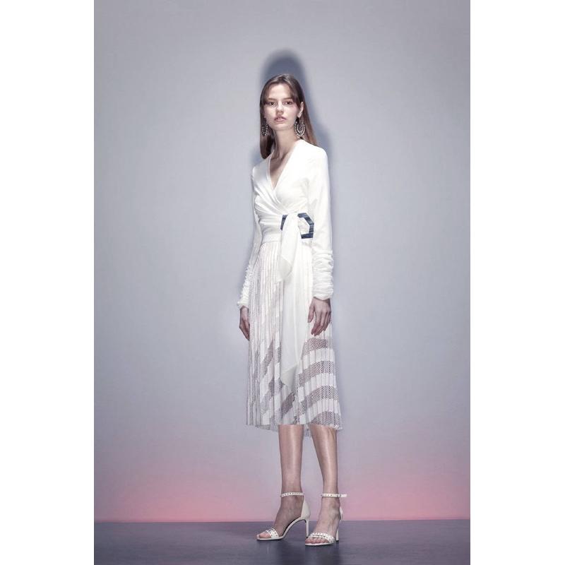 ｜禮服｜義大利 白色綁帶雪紡罩衫 百褶裙 套裝禮服 套裝洋裝 優雅 名媛明星品牌 日常禮服派對服 giming-細節圖7