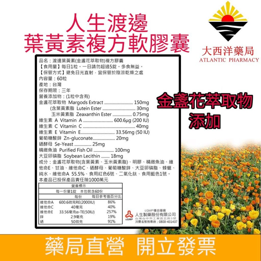 人生製藥 渡邊 葉黃素 (金盞花萃取物)複方軟膠囊(60粒/瓶) 葉黃素酯30mg 一錠補足每日所需 高用眼族適用-細節圖3
