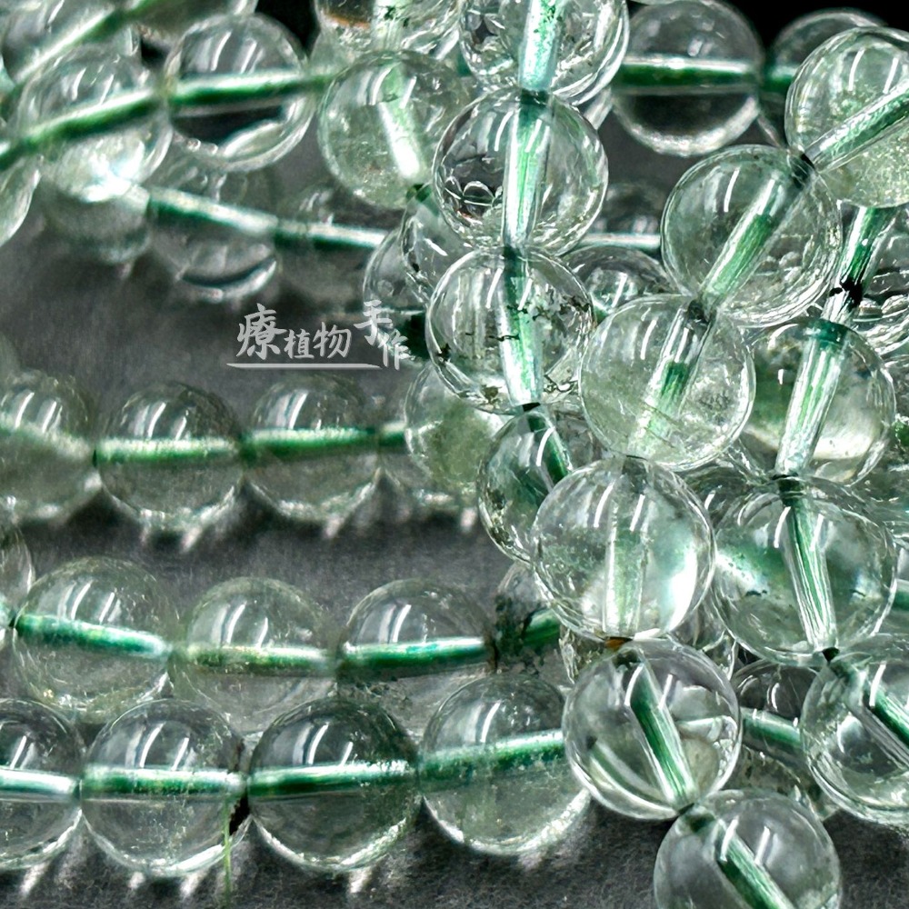 8A 滿天星綠幽靈 手珠手串 透體近全淨 異象水晶 天然水晶珠 綠色水晶手鍊 水晶手鏈 DIY手作散珠-細節圖4