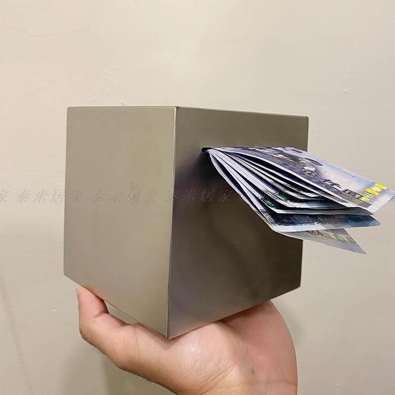 🇹🇼台灣現貨🇹🇼不鏽鋼方形存錢筒 只進不出 強迫存錢 交換禮物 撲滿 存錢筒 存錢桶 不鏽鋼 方形 鈔票 零錢 存錢罐-細節圖8