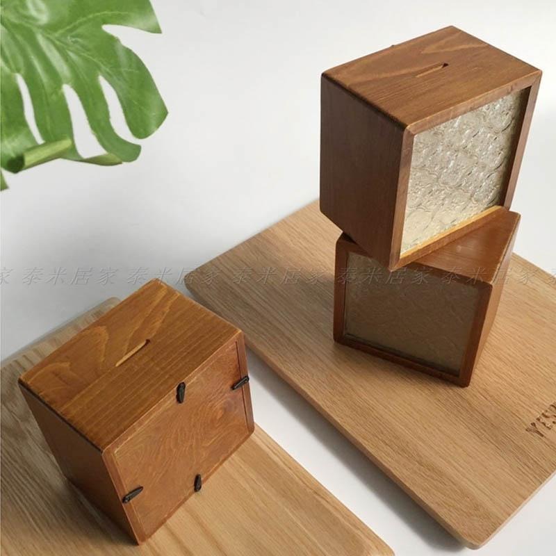 🇹🇼台灣現貨🇹🇼日式實木存錢罐 海棠花 造型 木製 存錢筒 存錢 硬幣 銅板 裝飾 擺飾 造型 玻璃 日系 交換禮物送禮-細節圖2