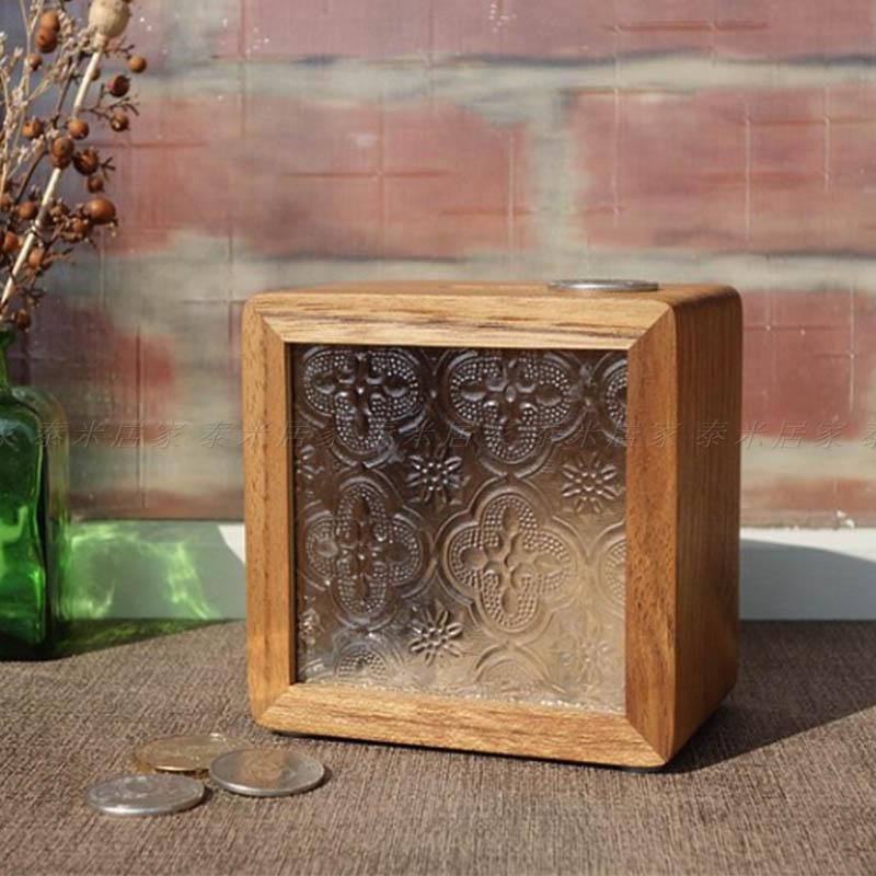 🇹🇼台灣現貨🇹🇼日式實木存錢罐 海棠花 造型 木製 存錢筒 存錢 硬幣 銅板 裝飾 擺飾 造型 玻璃 日系 交換禮物送禮-細節圖7