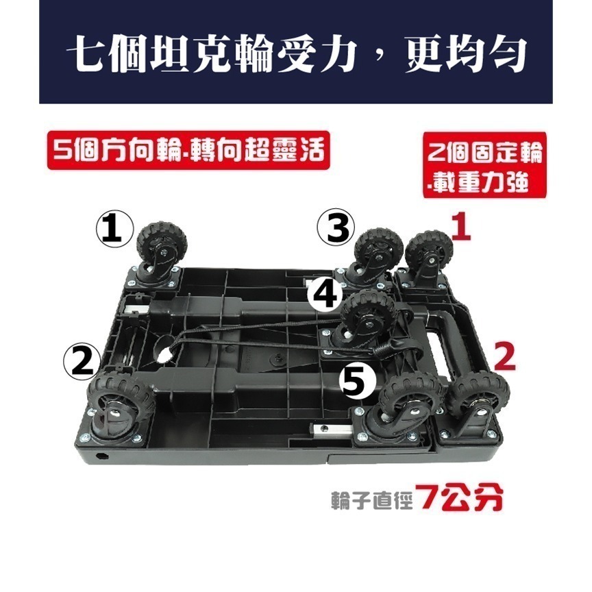 耐重七輪(不帶煞車) 折疊便攜手推車 耐重180KG手推車 平板車 摺疊手推車 搬運車 迷你拖車-細節圖3