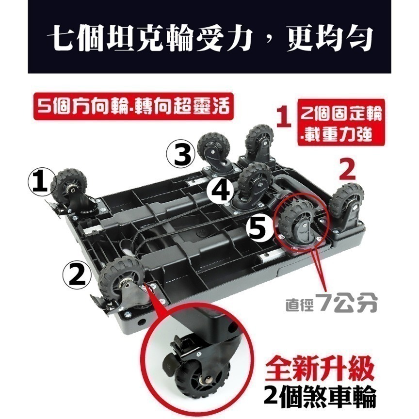 耐重七輪(帶煞車)折疊便攜手推車 耐重180KG手推車 平板車 摺疊手推車 搬運車 迷你拖車-細節圖4
