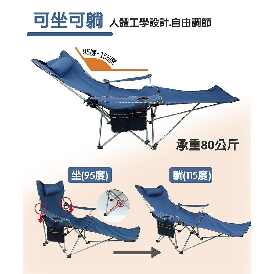 戶外摺疊扶手躺椅 露營椅 導演椅 折疊躺椅 摺疊躺椅 露營躺椅-細節圖5