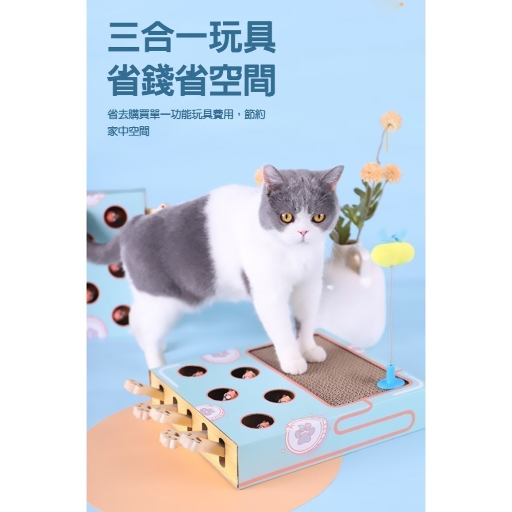 打地鼠三合一  貓抓板 逗貓棒 寵物互動玩具 逗貓玩具 寵物配件-細節圖2