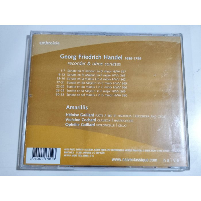 Amarillis Héloïse Gaillard Handel Recorder & Oboe Sonatas Am-細節圖2