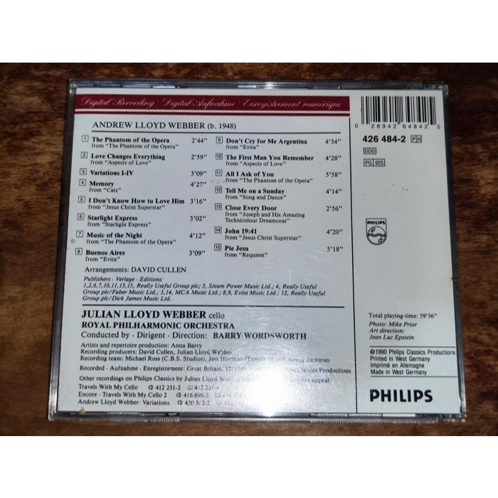 文本齋 Julian Lloyd Webber Lloyd Webber Plays Lloyd Webber Phil-細節圖2