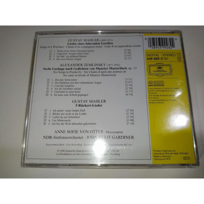 Von Otter 范歐塔 Gardiner 賈第納 Mahler 馬勒 Zemlinsky Lieder 北德廣播交響-細節圖2