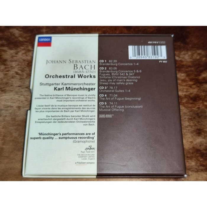 文本齋 Karl Münchinger 慕辛格 Bach 巴哈 管弦樂作品 斯圖加室內樂團 5CD DECCA-細節圖2