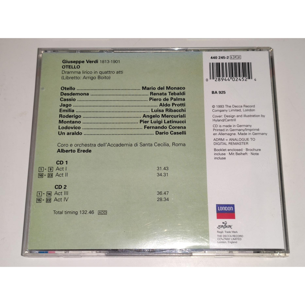 文本齋 Tebaldi Del Monaco Protti Erede Verdi Otello 2CD DECCA-細節圖2