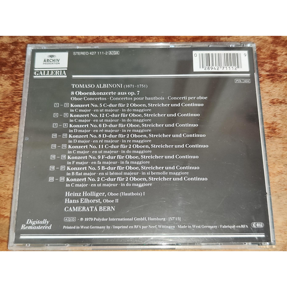 Holliger Elhorst Camerata Bern Albinoni Concerti Per Oboe Ar-細節圖2