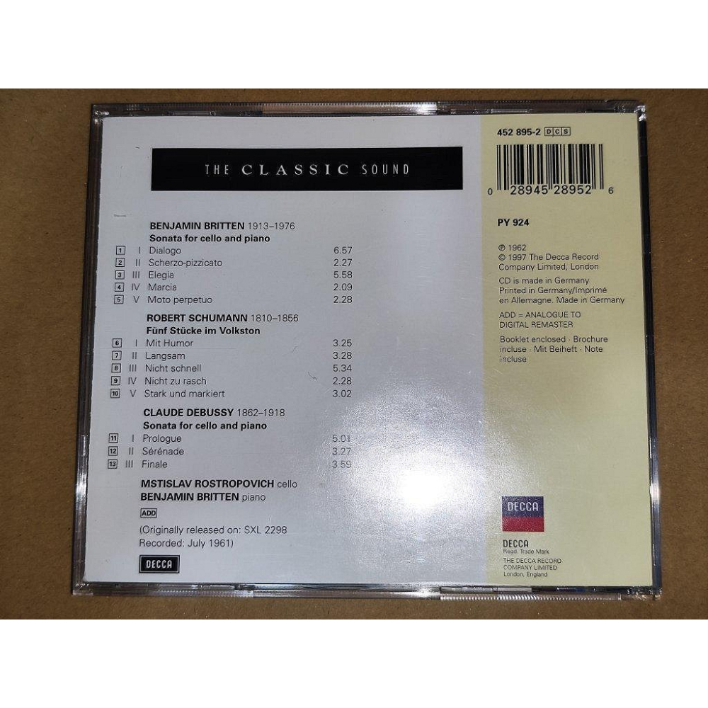 半銀圈 DECCA 留聲經典 Rostropovich 羅斯托波維契 Britten 布列頓 舒曼 德布西 大提琴奏鳴曲-細節圖2