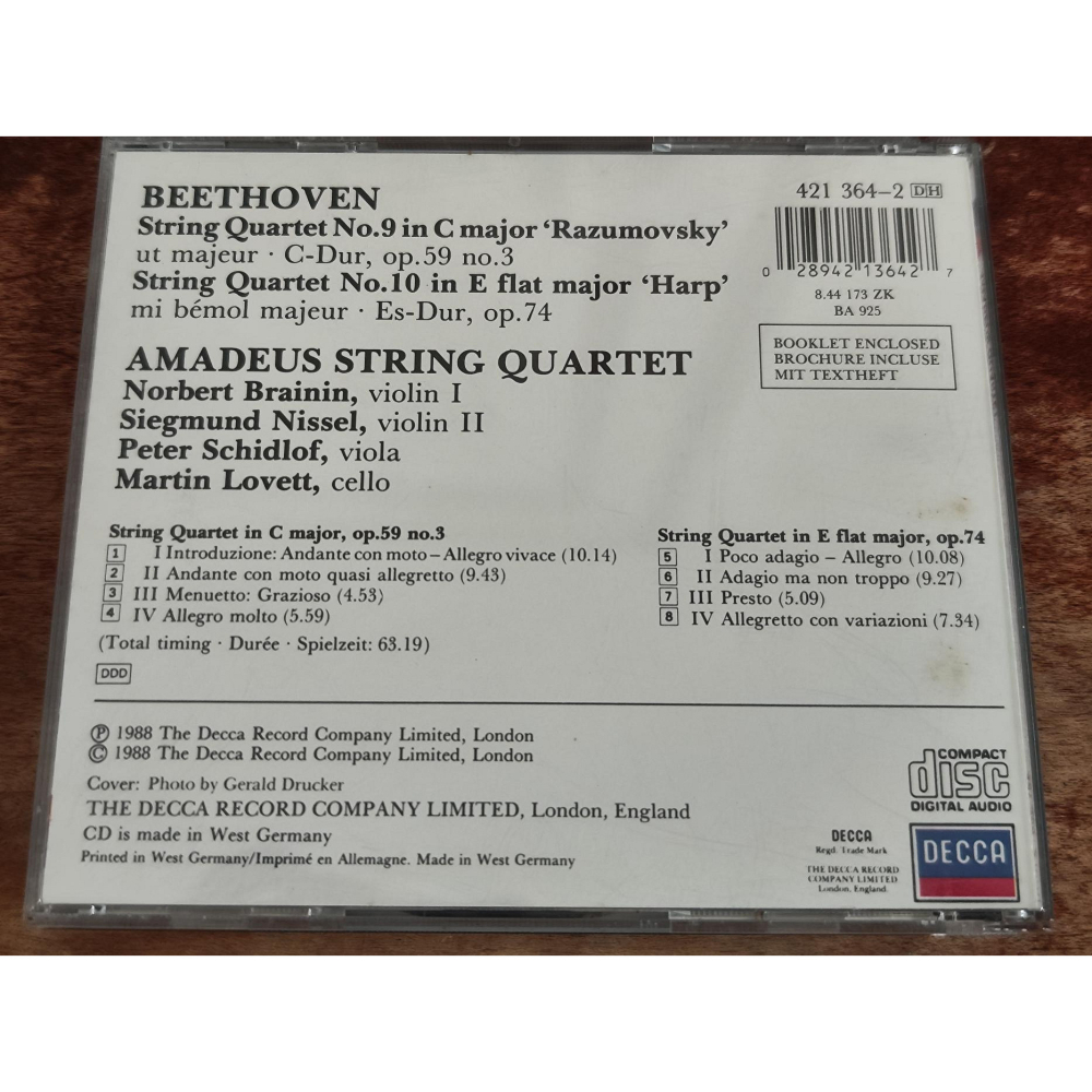 Amadeus String Quartet 貝多芬 Razumovsky & Harp 弦樂四重奏 DECCA-細節圖2