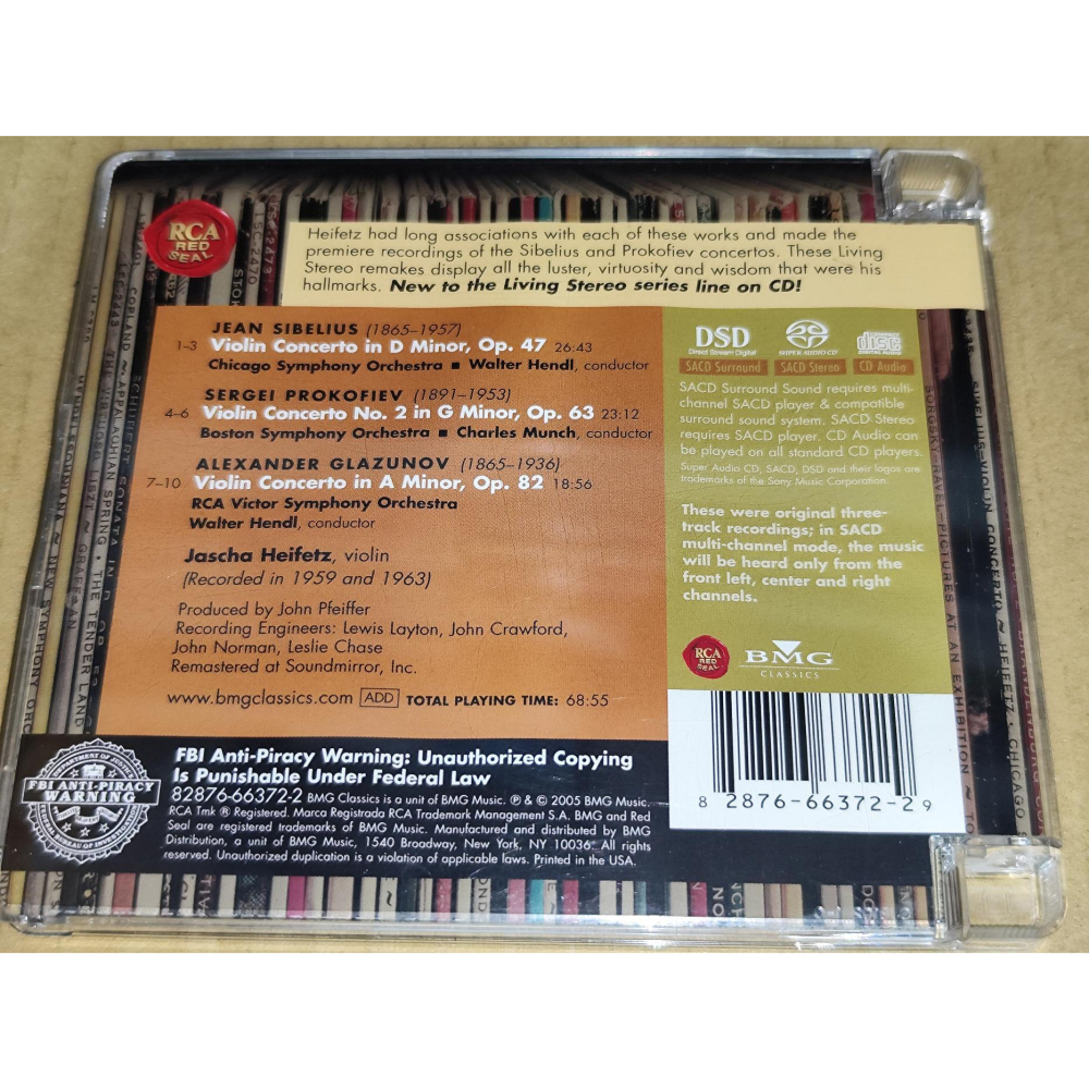 SACD RCA Living Stereo Heifetz 海飛茲 西貝流士 普羅高菲夫 葛拉祖諾夫 小提琴協奏曲-細節圖2