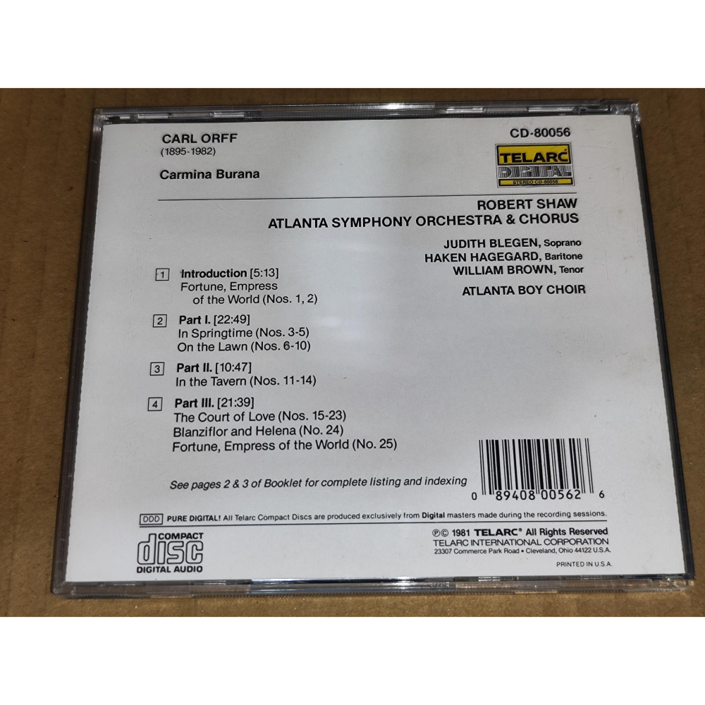 Robert Shaw 羅伯蕭 Carl Orff 卡爾·奧福 Carmina Burana 布蘭詩歌 Telarc U-細節圖2