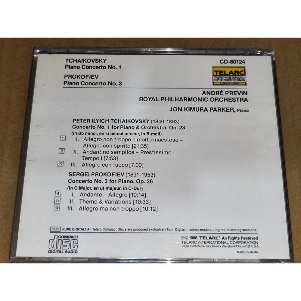 Telarc 日版 Jon Kimura Parker Previn 普列文 柴可夫斯基 普羅高菲夫 鋼琴協奏曲 無IF-細節圖2