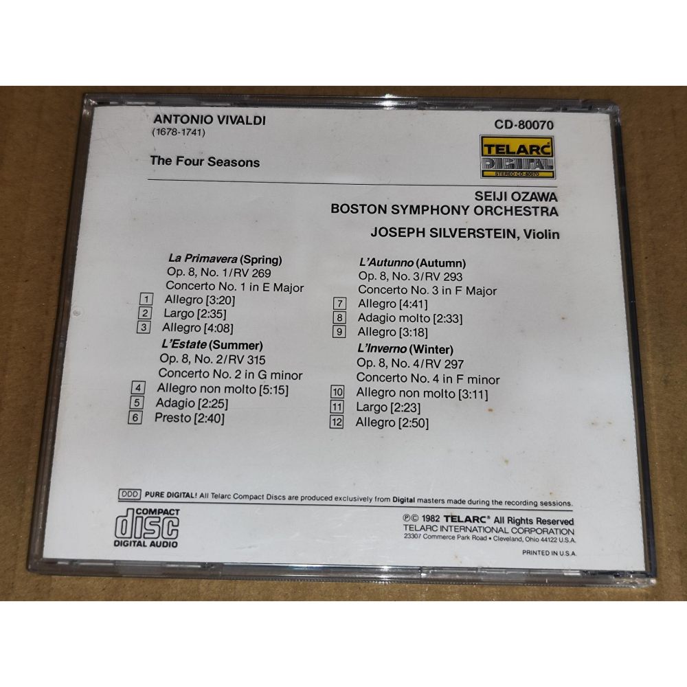 小澤征爾 Joseph Silverstein Vivaldi 維瓦第 四季 小提琴協奏曲 波士頓交響 Telarc U-細節圖2